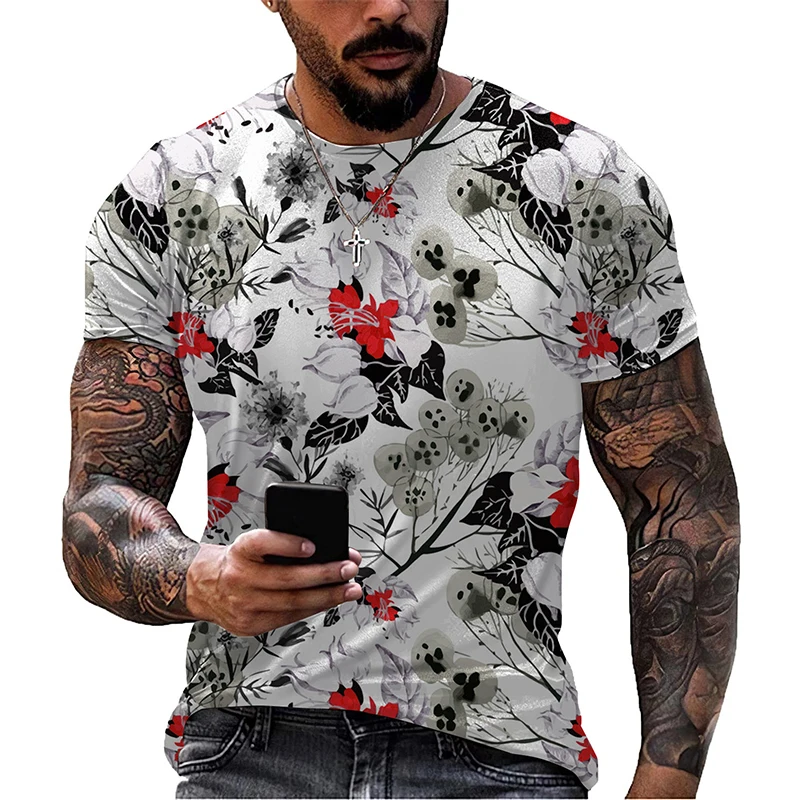 Floral 3D Print Short Sleeve T Shirt Summer Tees