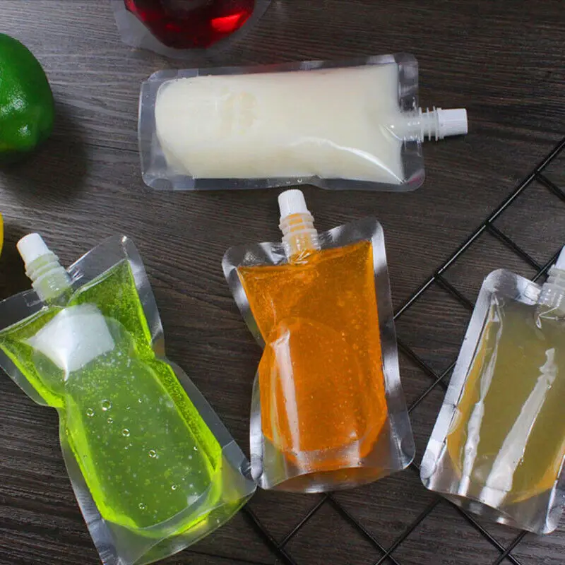 

20pcs 30ml~500ml Plastic Clear Drinks Beverage Juice Bag Suction Packaging Bag Fruit Milk Wedding Party Plastic Creative Pouches