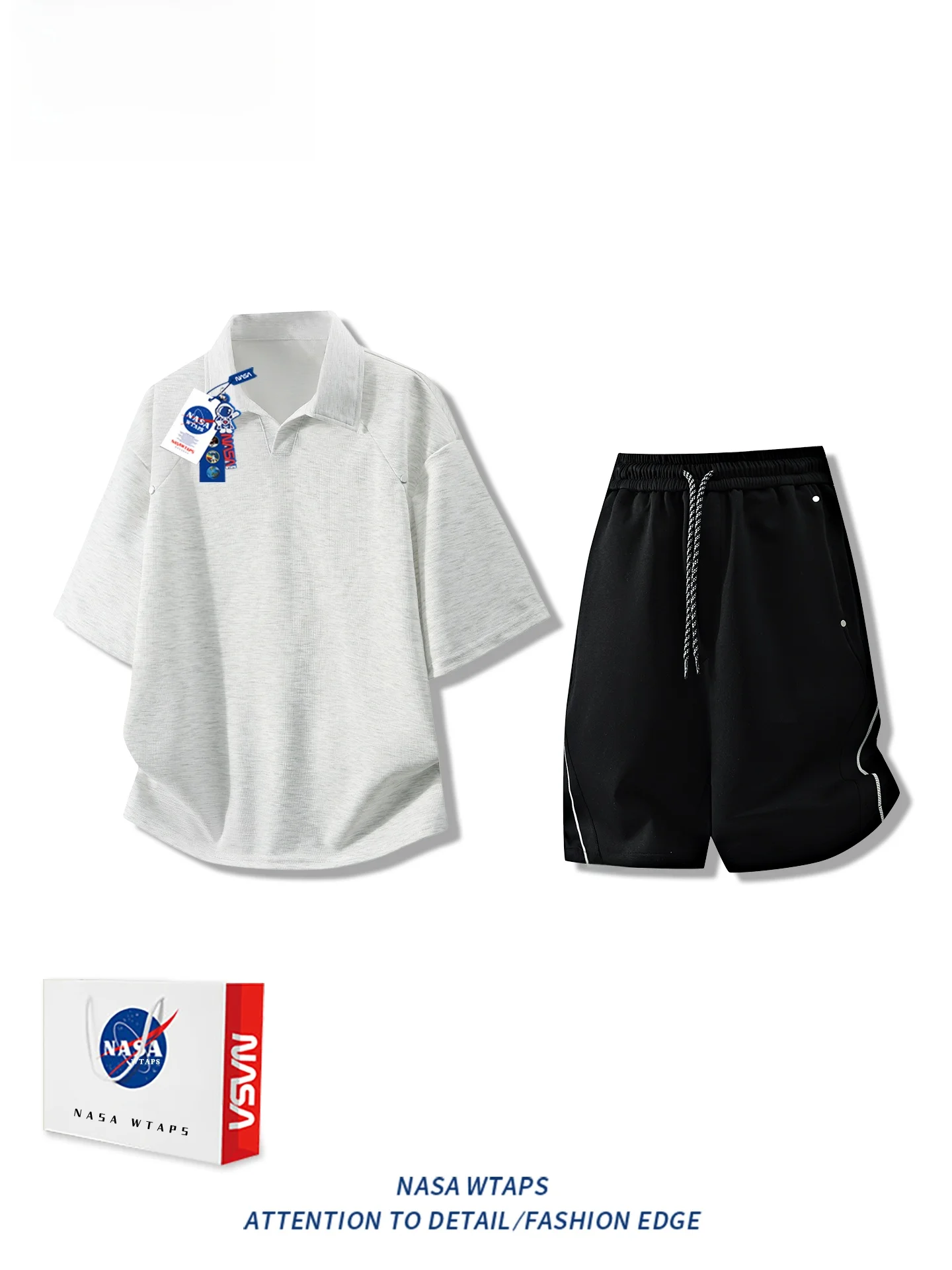 WTAPS 대형 사이즈 심플 스타일 리벳 반팔 폴로 셔츠 세트 남성 여름 캐주얼 스포츠 티셔츠 반바지 폴리에스터 섬유 청소년용