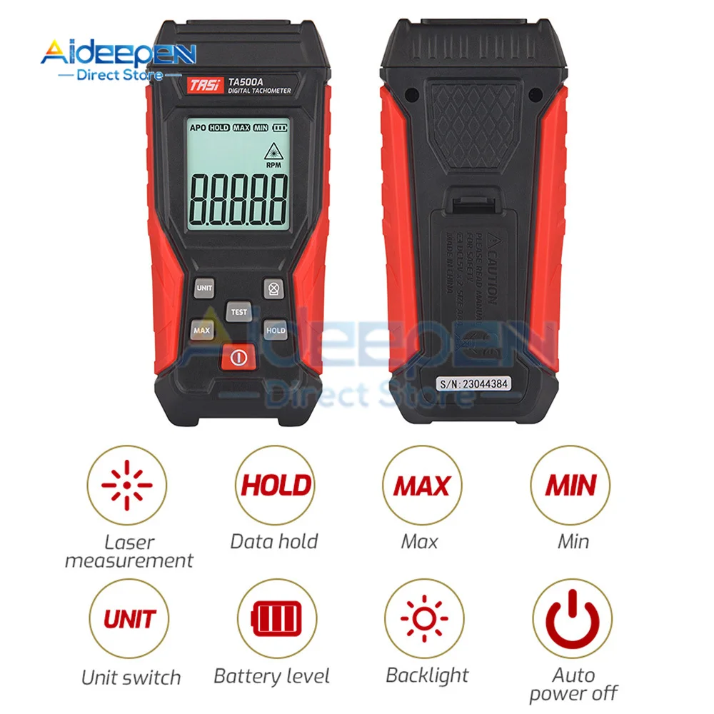 2 in 1 TA500C 디지털 레이저 타코미터 3-100000RPM Rang Rpm 미터 접촉/비접촉 타코메트로 백라이트 유닛 스위치 속도