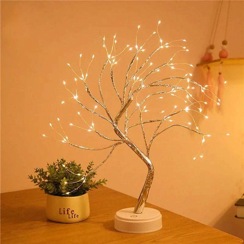 

LED Mini Christmas Tree Copper Wire Pearl Garland Night Light Usb Touch Switch Party Holiday Wedding Decoration Gift Table Lamp