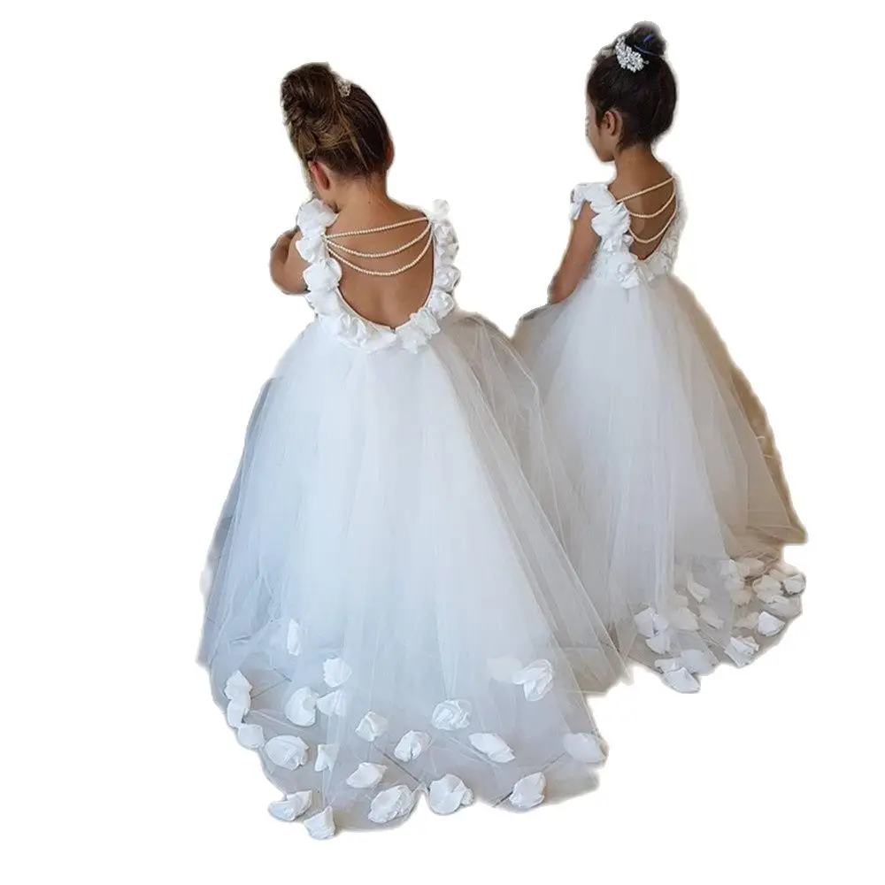 

White Ivory Flower Girl Dress First Communion Dresses for Girls Beaded Applique Kids Holy Communion Party Gown