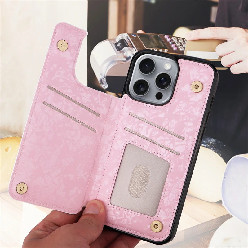 Elegant Flower Design Leather Wallet Card Holder Phone Case with Double Buckle Closure