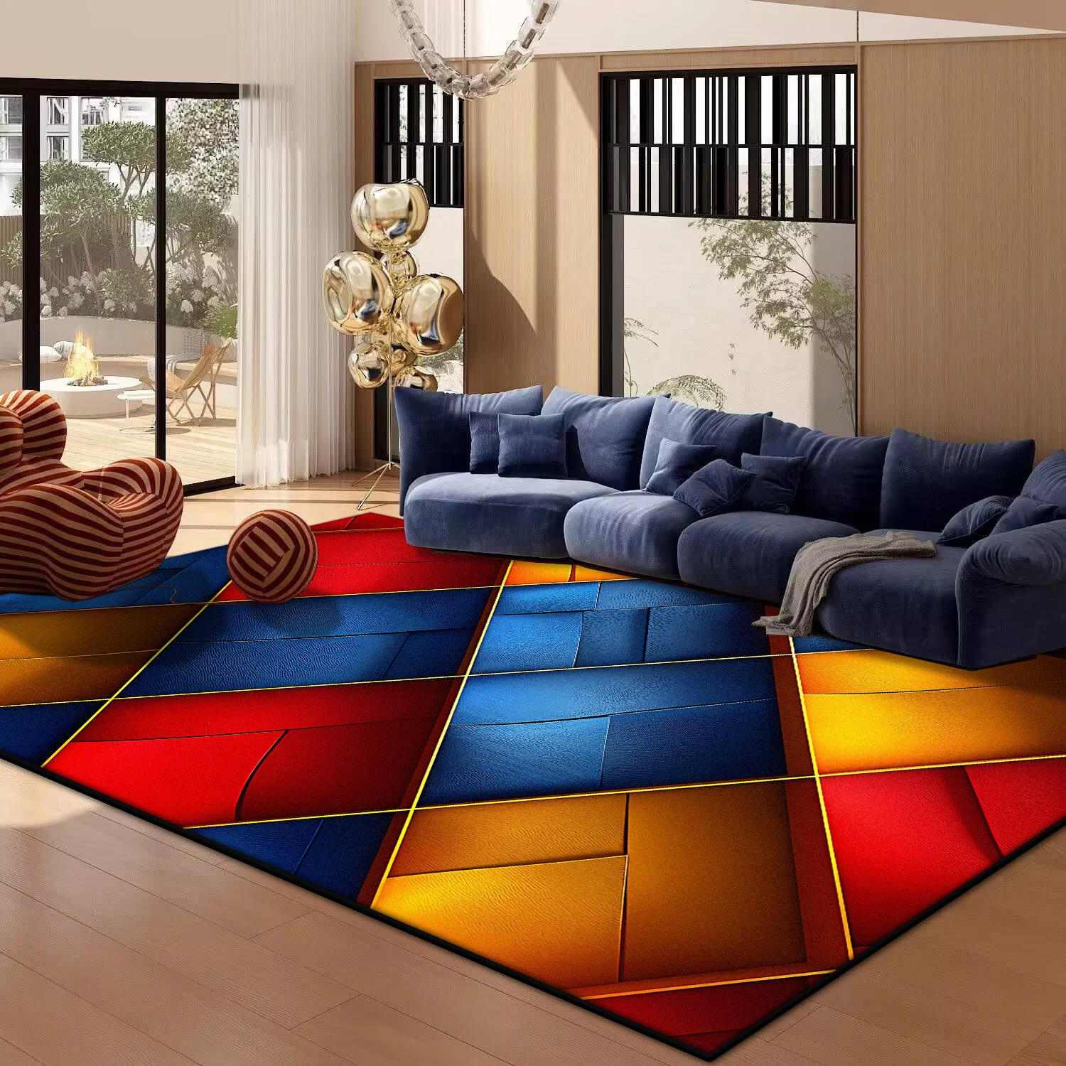 Red Geometric Area Rug 4