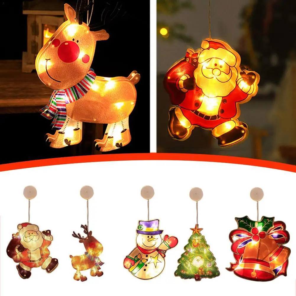

5 стилей, Рождественская Подвесная лампа на окно, Рождественский Декор, лампа для магазина, украшение на Окно комнаты, светодиодная присоска, лампа маленького размера