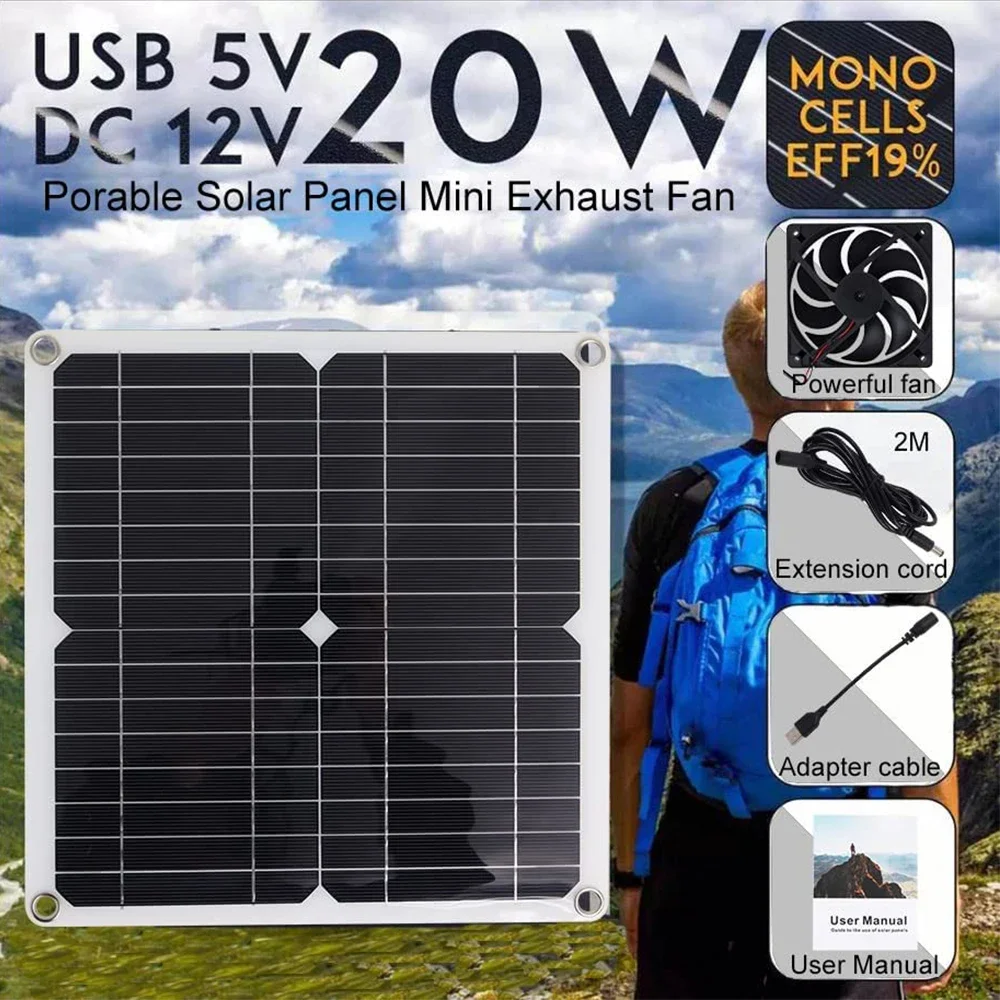 

20W 16V Solar Panel Exhaust Fan for Greenhouse Pet Chicken House Camp Cooling Ventilation Waterproof Portable Solar Exhaust Fan