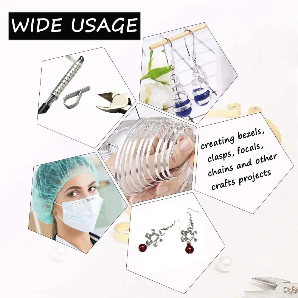 Filo Piatto In Alluminio BENECREAT 5m X 10mm - Per Bigiotteria E Artigianato, Argento