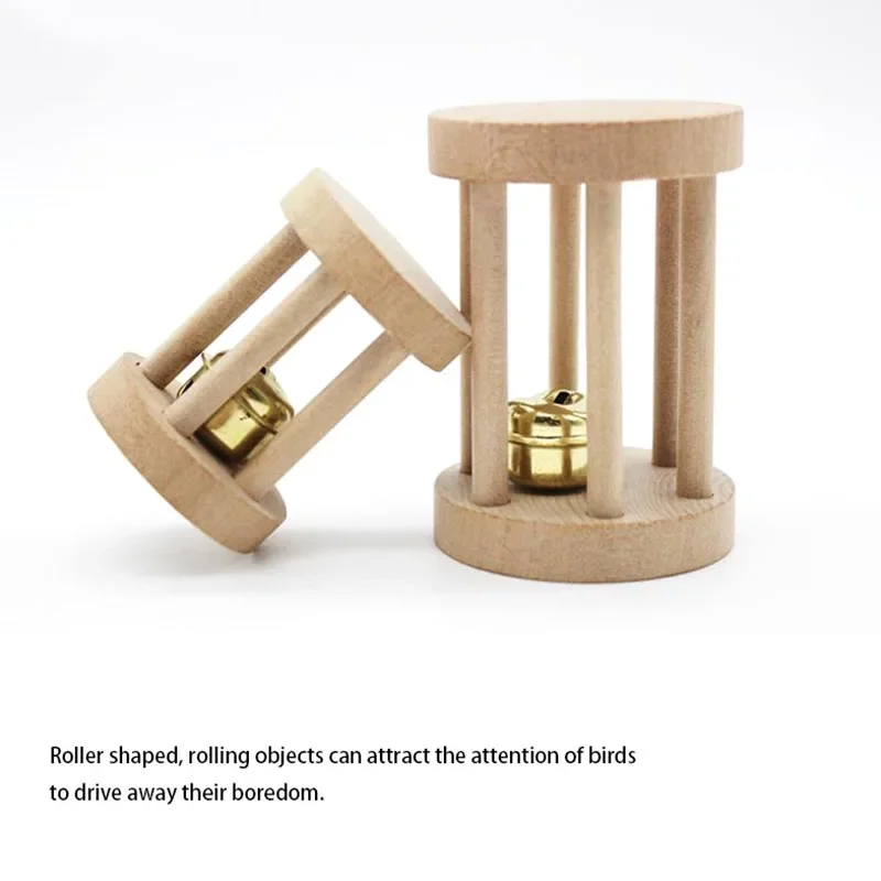 Natural Wood Pet Parrot Raw Wood Toy With Bell Squirrel Bird Hamster Branch Perches Chew Bite Toys Rings Funny Toy For Bird 3