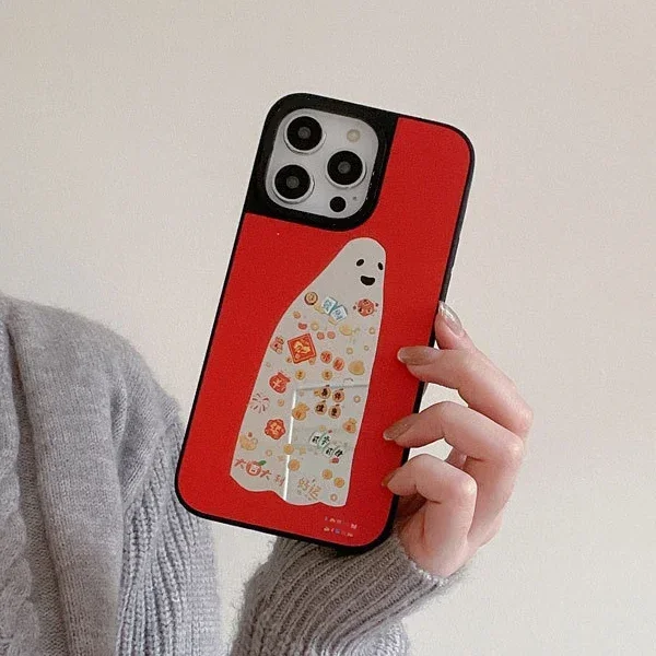 

Mirror Surface Ghost New Year Red Phone Case Cover for IPhone 11 12 13 14 15 Pro Max Case for IPhone 15 Pro Max