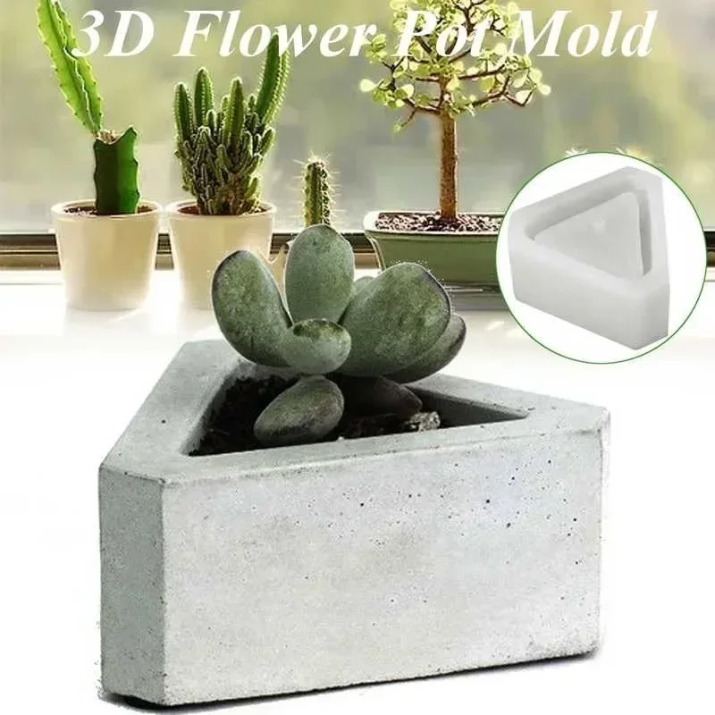 1pcs Triangle Concrete Silicone Mold Cactus Succulent Plant Pot Mold DIY Cement Clay Craft Casting Flower Pot Mold 3D Mold