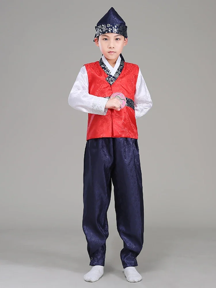 Boy Korean Traditional Costumes Child Hanbok Clothing with Hat Korean Ancient Costume Children Performance Dance Clothes