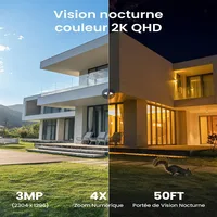 IeGeek-Caméra de surveillance WiFi sans fil 2K, batterie extérieure sans fil IP66, panneau solaire intégré, couleur de vision nocturne 2
