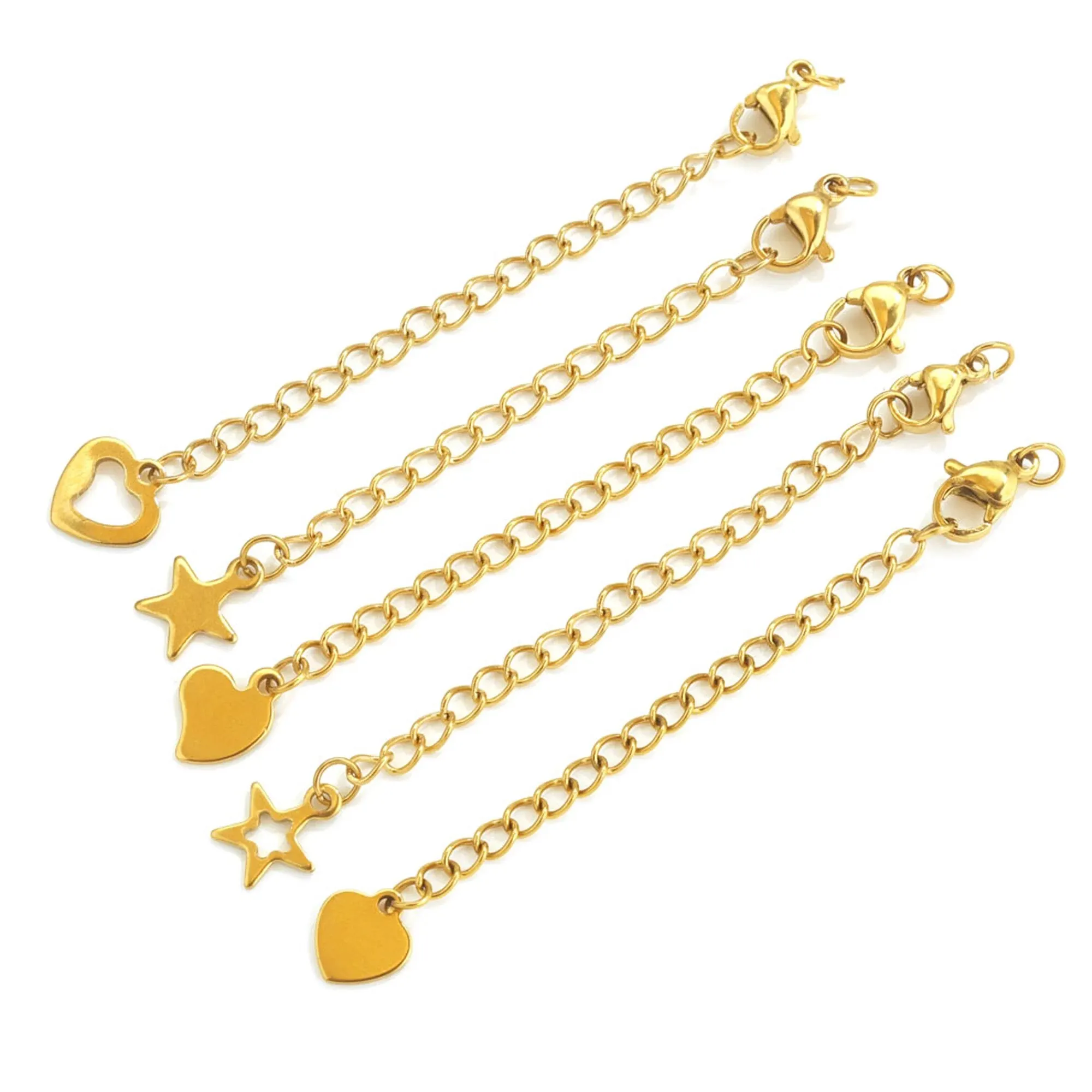 Stainless Steel Chains 10 Pcs Stainless Steel End Chain with Lobster Clasp Skeletonized Heart Pendant DIY Bracelet Necklace Unique and Exquisite