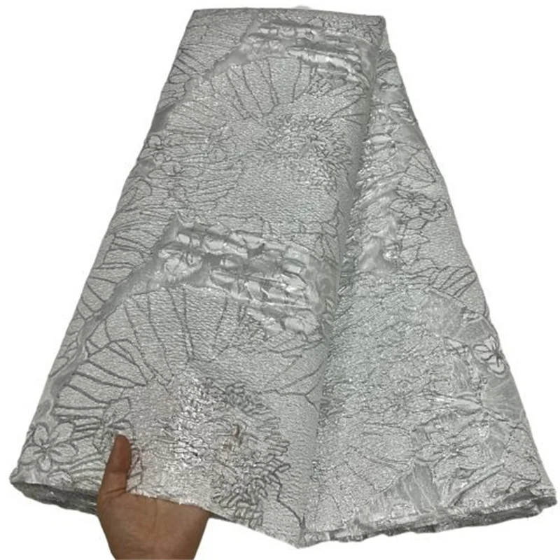 

African Tulle Lace Fabric White Satin Nigerian Brocade Gild Jacquard Lace Fabric For Sewing Wedding Party Dress Women Cloth