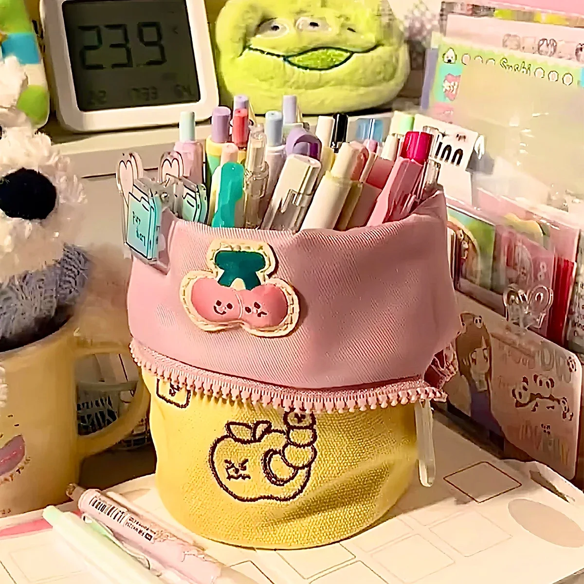 حامل قلم محمول Kawaii الطلاب مقلمة ذات سعة كبيرة م...