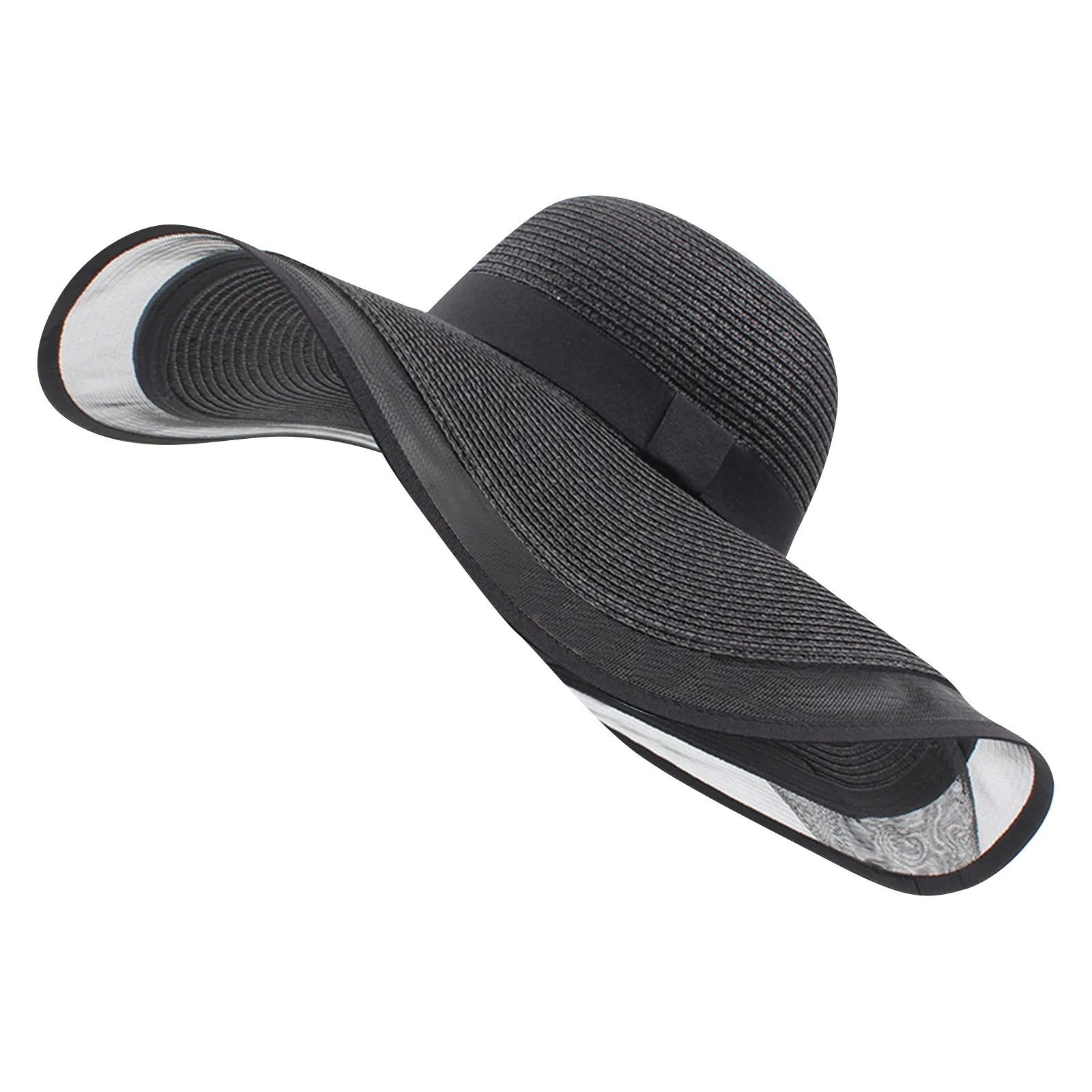 Women'S Vintage Straw Sun Hat Big Eaves Waves Beach Hawaiian Cap Ladies Light Gauze Brim Elegant Sun Protection Cap Holiday_voghion.com