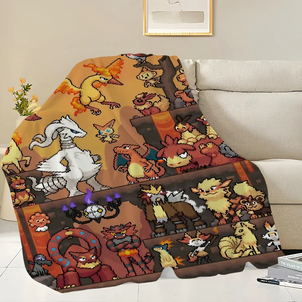 Pixel Art Flannel warm comfort  soft plush P-Pokemon blanket for Anime sofa living room bedroom travel gift single-sided printed 4