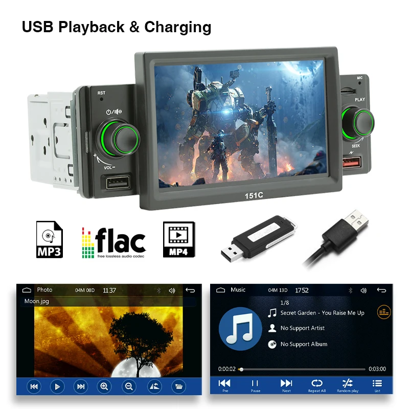 Car Radio CarPlay 1 Din Android-Auto Bluetooth Hands Free A2DP USB TF FM 5 Inch Touch Screen Audio System Head Unit 151C car multimedia player car radio car radio player