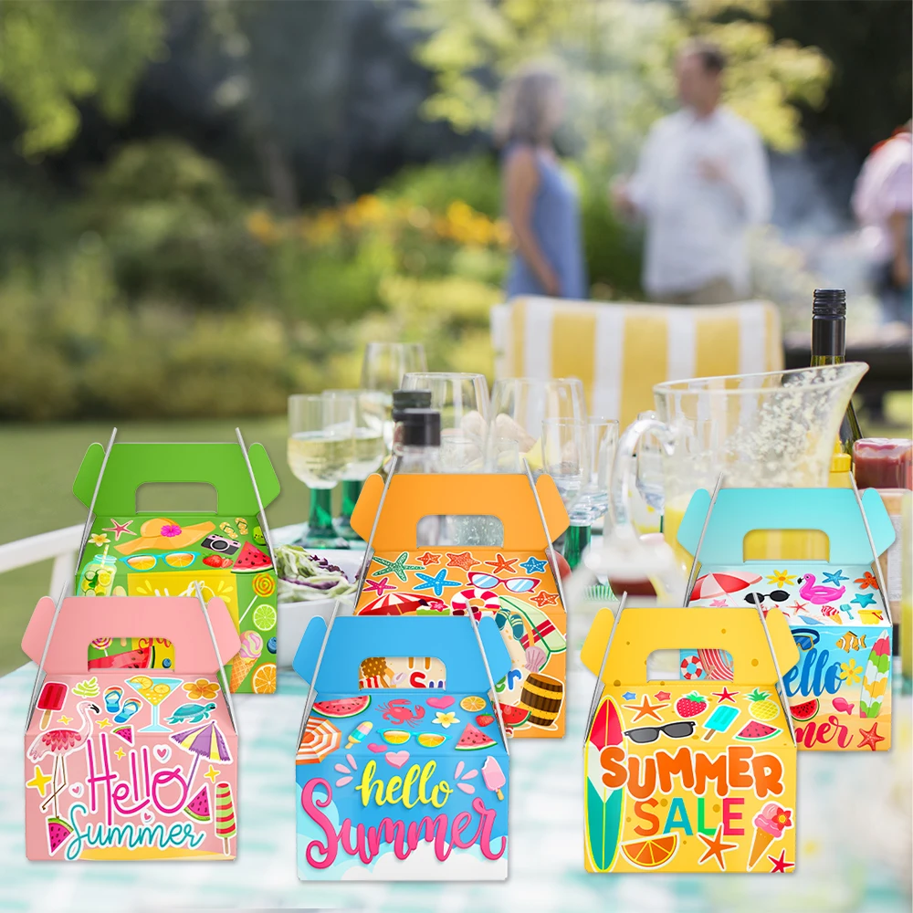 6/12Pcs Hawaiian Paper Gift Boxes with Handle, Candy and Cookie Packaging Bags for Trop... - SKU CPB00906 - UGI Packaging