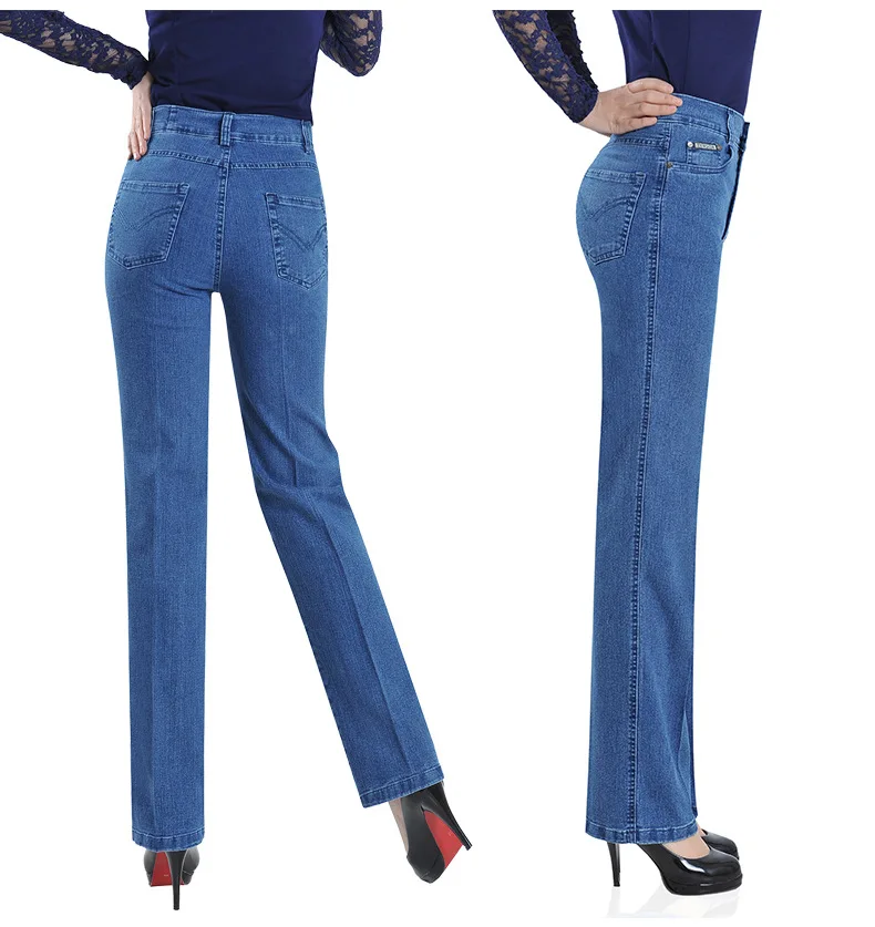 Women\'s High Waist Straight Elastic Jeans, Plus Size Lady Pants, Supersize 42, Mother Trousers