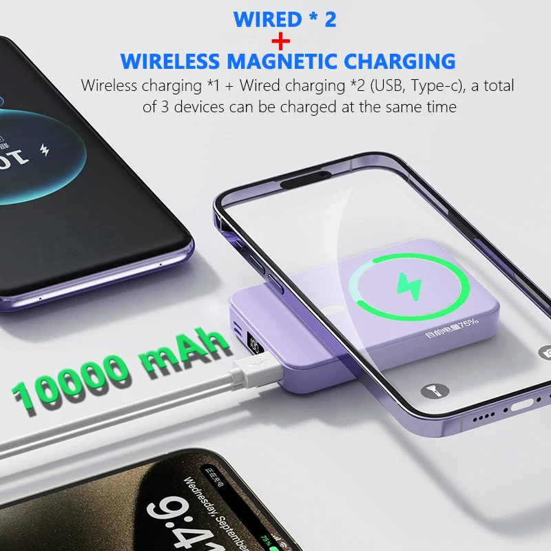 Powerbank 10000mAh Wireless PD15W / PD22.5W Bracket design Power bank Fast charge For Magsafe power bank For Power bank iphone 5
