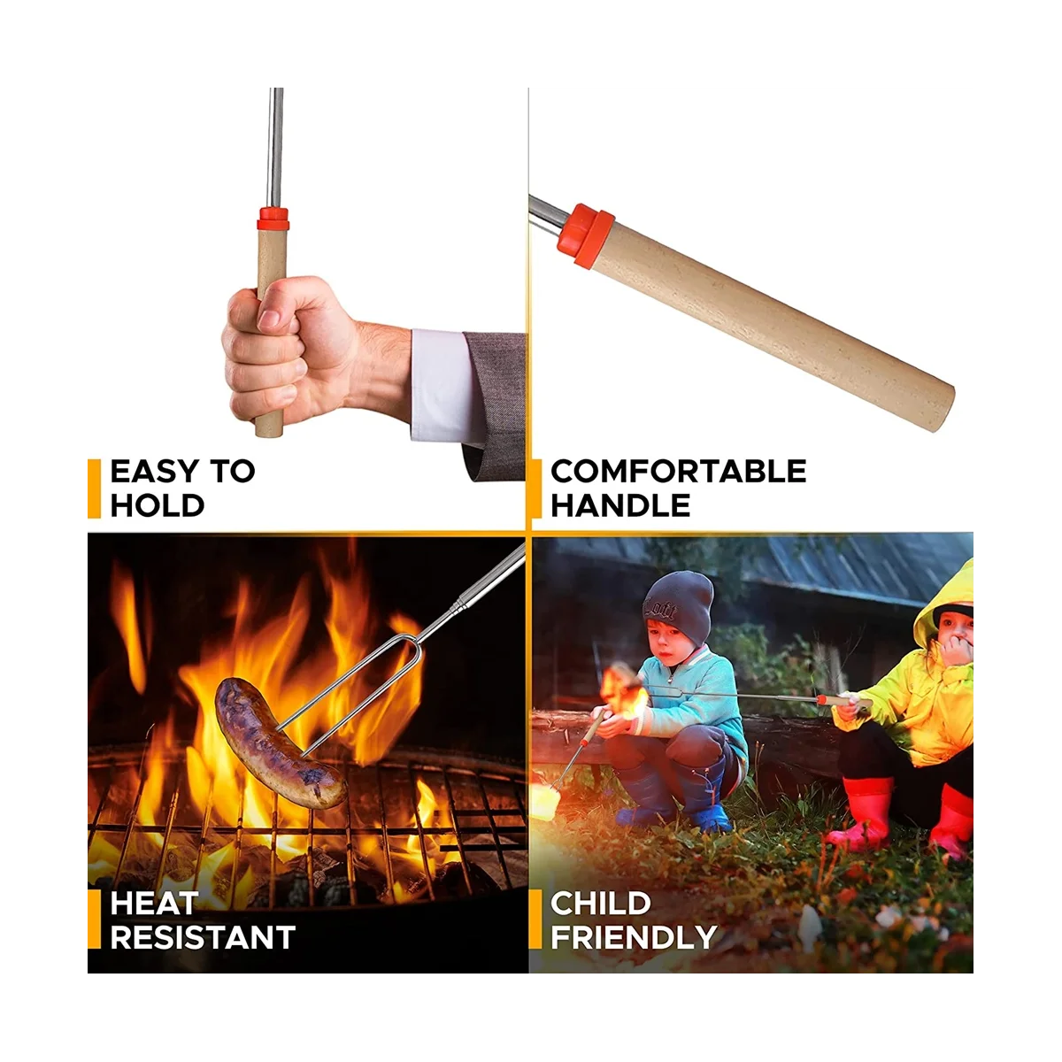 Marshmallow Roasting Sticks 8 Pack 32 Inches Extendable Telescoping Smores Skewers Fire Pit Meat bbq skewer set