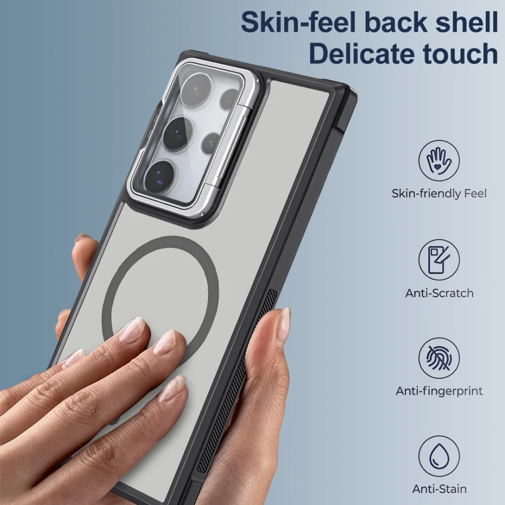Luxury Magnetic Shockproof Case with Concealed Bracket and Acrylic Lens Protection Cover