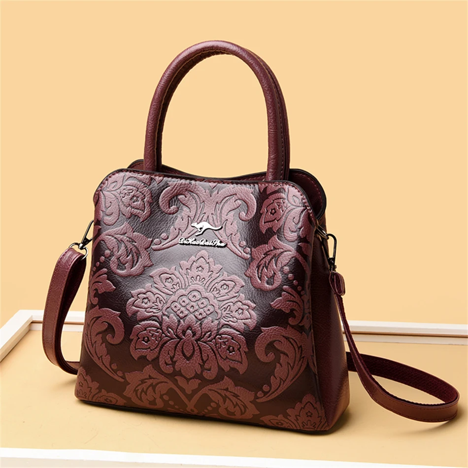 3 Layers Flower Print Luxury Women Handbags High Quality Patent Leather Ladies Totes Designer Shoulder Crossbody Bag for Female