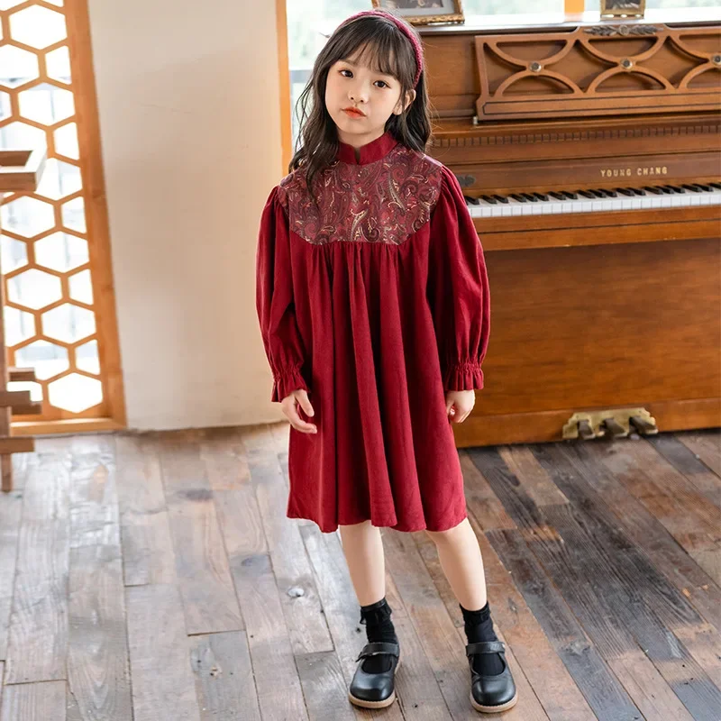

New 2024 Girls Autumn and Winter Dress Children Floral Patchwork Clothing Fashion Kids Princess Dresses, #7157