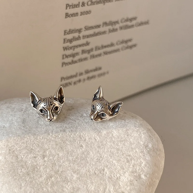 

Fashion Simple Silver Color Cat Stud Earrings for Men Women Minimalism Fine Earrings Ear Jewelry Accessories