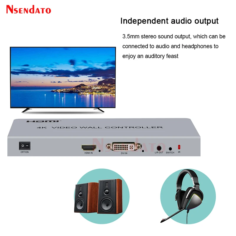 4k 2x2 Video Wall Controller Processor 1x2 1x3 1x4 2x1 3x1 4x1 HDMI DVI video wall controller TV Video Stitching Wall Processor