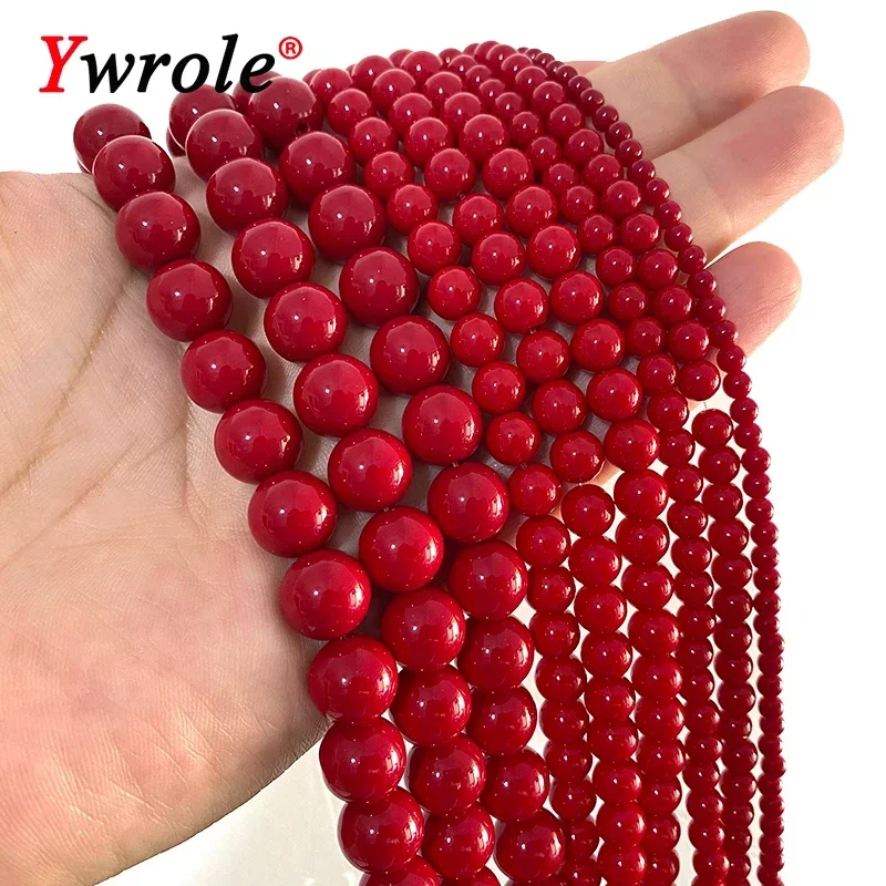 Runde rote Korallen-Glasperlen, lose glatte natürliche Abstandshalter-Steinperle für Schmuckherstellung, DIY-Armband, Ohrringe, Zubehör, 4–12 mm