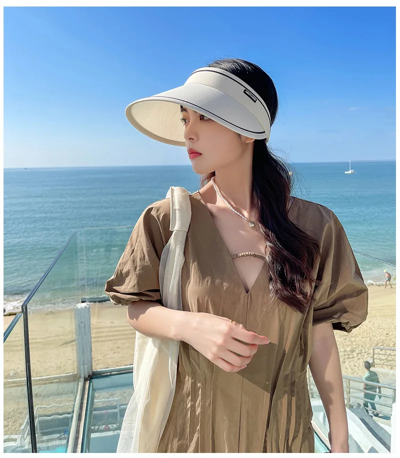 

Summer Fashion New Outdoor Cycling Open Top Big brim Sun Protection Hat Women's UV Protection Foldable Portable Beach Hat
