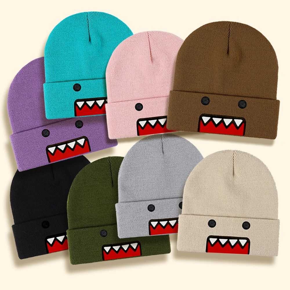 Domo Kun Cartoon Embroidered Knitted Hat Autumn Winter Outdoor Warm Windproof Hip Hop Casual Trendy Style for Men Women