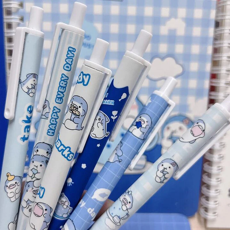 3 pcs Cartoon Blue Little Shark Gel Pen Rollerball Pen School Office Stationery 0.5mm Black Ink