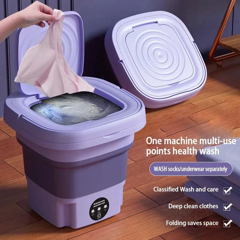 

8L Small Folding Washing Machine Student Dormitory Underwear Socks Mini Cleaning Machine Portable Laundry Bucket Washing Machine