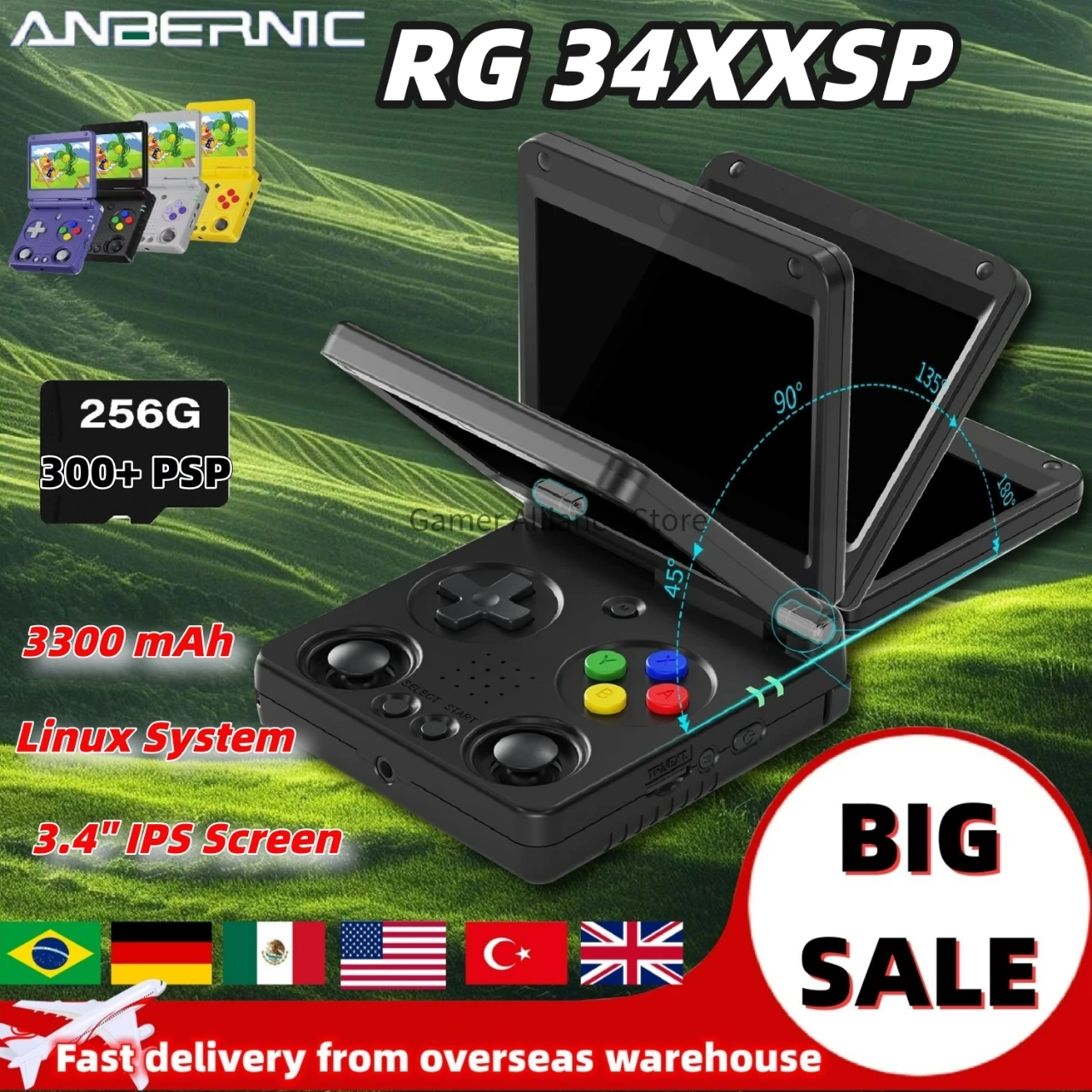ANBERNIC RG34XXSP Flip Handheld Console 3.4IPS Screen Video Game