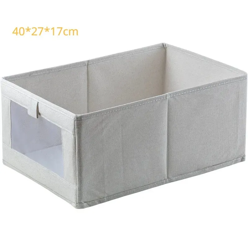 Foldable Cotton and Linen Visible Window Closet Clothing Storage Box, Fabric Storage Bin for Toys and Clothes, Closet Organizer, 2