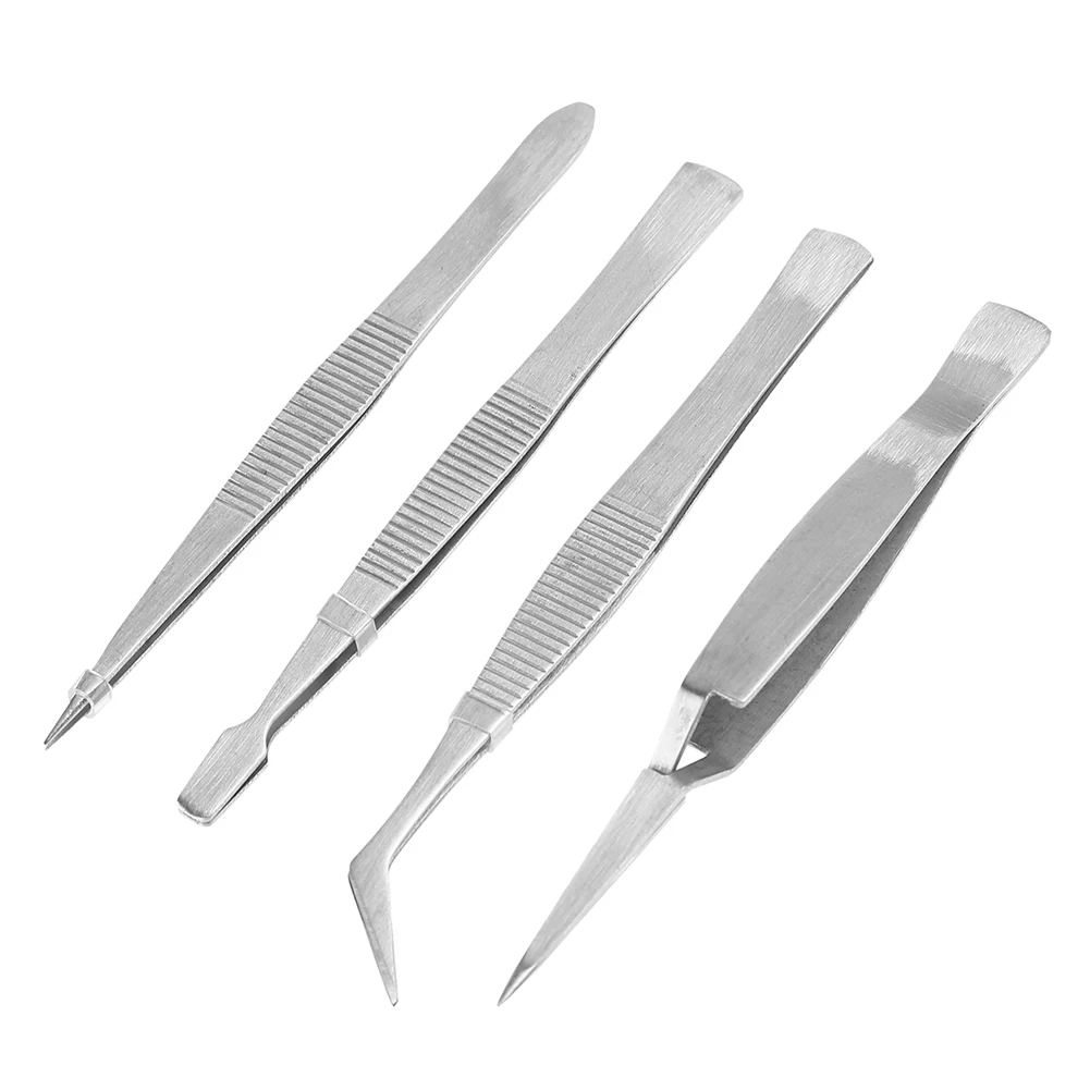 4PCS Tweezers Kit Stainless Steel Precision Tweezers Thickened Straight Bent Clip Tool For Electronics Repair Soldering Crafting