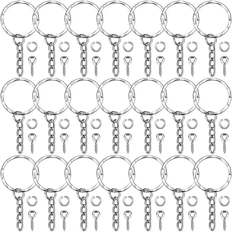 50pc Silver Plated Metal Blank Keyring Keychain Split Ring Keyfob Key Holder Rings Women Men DIY