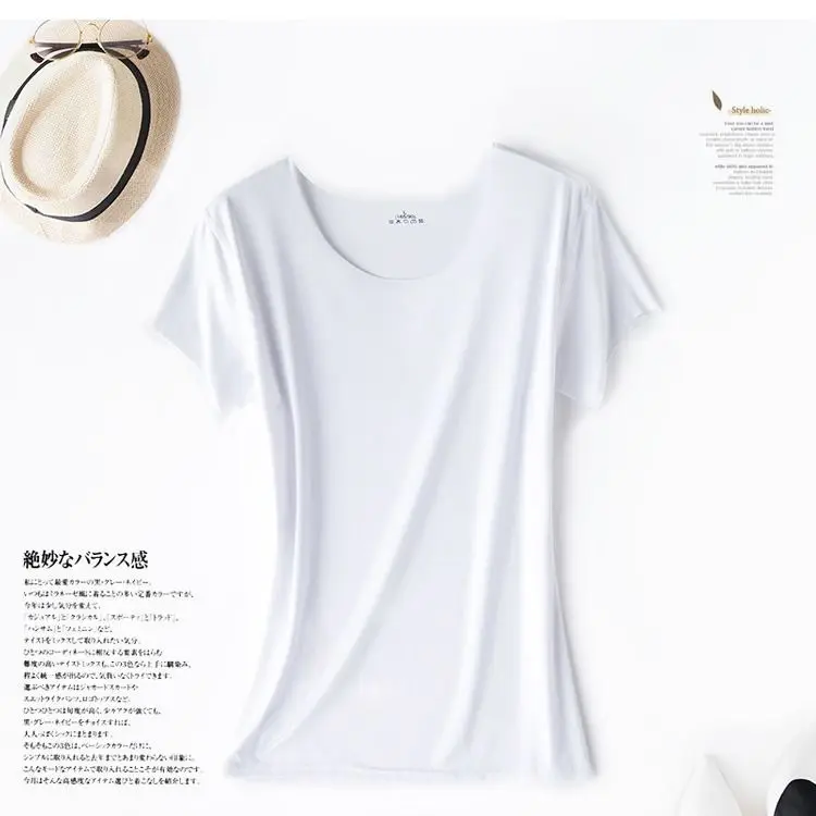 얇은 여성용 아이스 실크 심리스 반팔 O넥 티셔츠, 여성용 슬림 반팔, 여름 트렌드 쿨