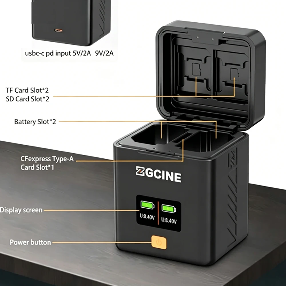 ZGCINE PS FZ-100 FZ100 배터리 충전 케이스 USB PD 고속 듀얼 충전기 충전 박스 ( ZV-E10 ZV-E1 FX3 NP-FZ100 배터리용)