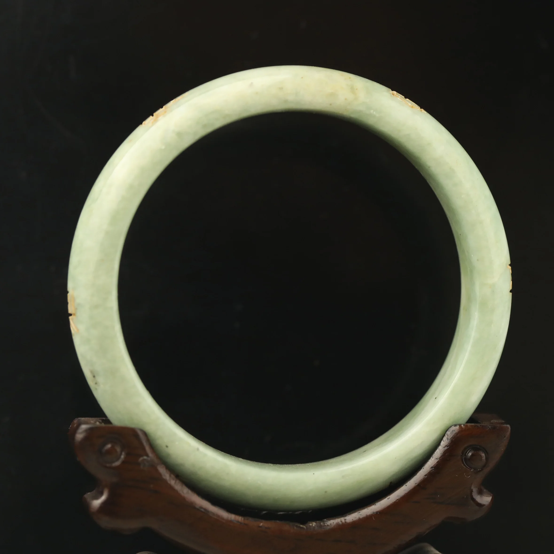 中国古美術 完美高氷種翡翠 方条バングル 精巧手彫 無傷透明石 水頭