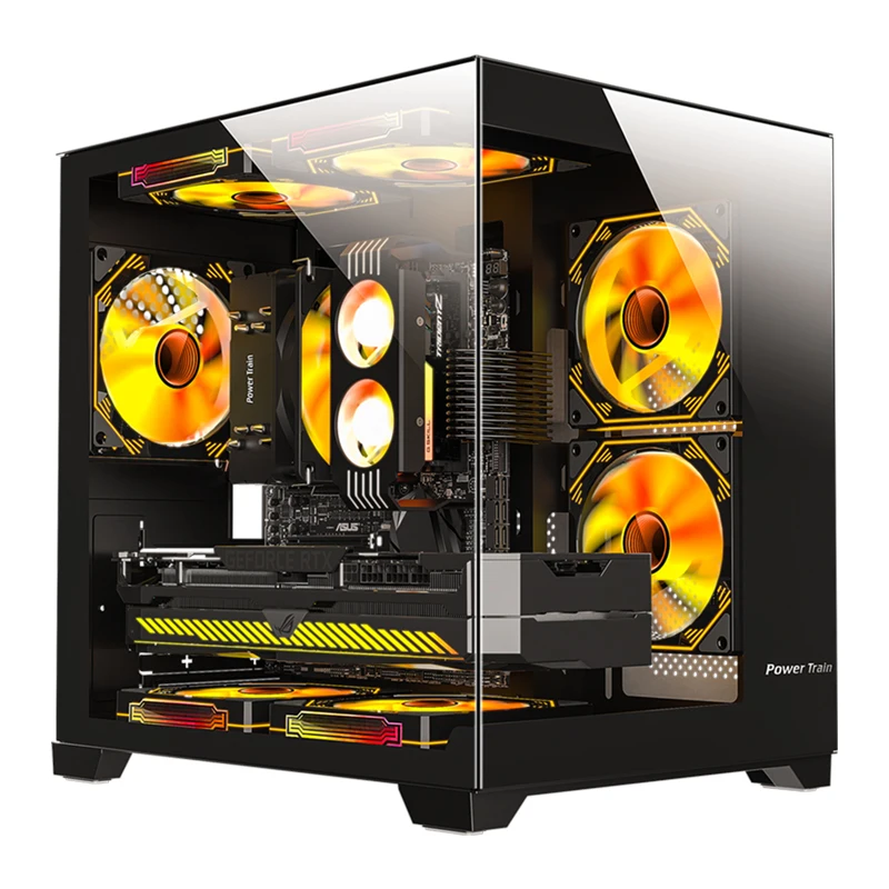 Power Train Coloured Glaze PC Case – 270° Full-View Tempered Glass Gaming Chassis, Supports 240 mm Water Cooling - Image 3