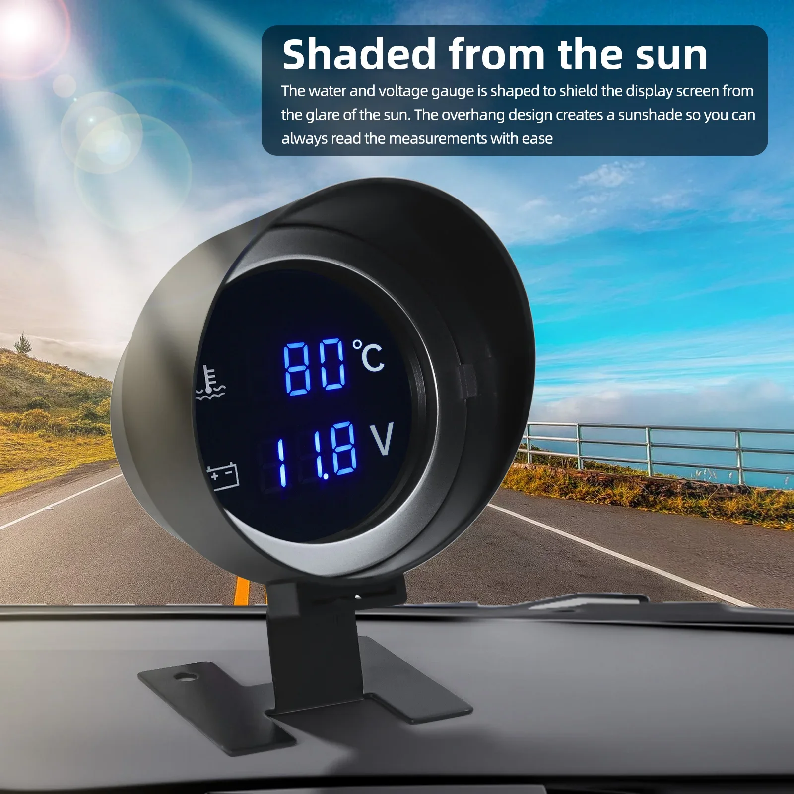 2 in 1 LED Voltmeter Digital Water Temp Gauge Temperature Sensor For 12V24V Car Truck