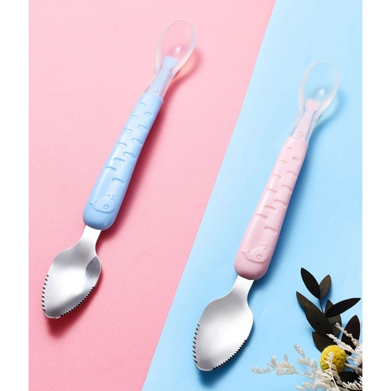 Baby Feeding Spoon Scraper Spoon Silicone Fruit Puree Supplementary Food Feeder Dual-Head Toddler Cutlery