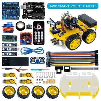 Kit auto robot per Arduino per progetto di programmazione UNO R3 Kit robotico 4WD Set di auto giocattolo per automazione fai-da-te con tutorial