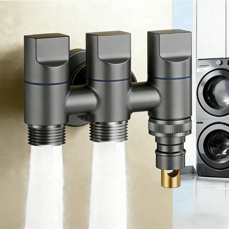 วาล์วปรับมุมเครื่องซักผ้า 1 เข้า 3 ออก G1/2 ทองเหลือง เปิด-ปิดเร็ว วาล์วหยุดน้ำอเนกประสงค์ อุปกรณ์ห้องน้ำและห้องครัว 1