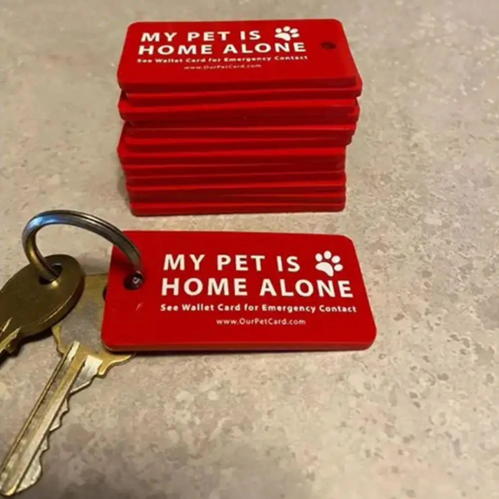 Pet Emergency Wallet Card Tags,Pet Is Home Alone Keychain,Pet Safety Alert Key Tag Keychain,with Emergency Contact Wallet Card