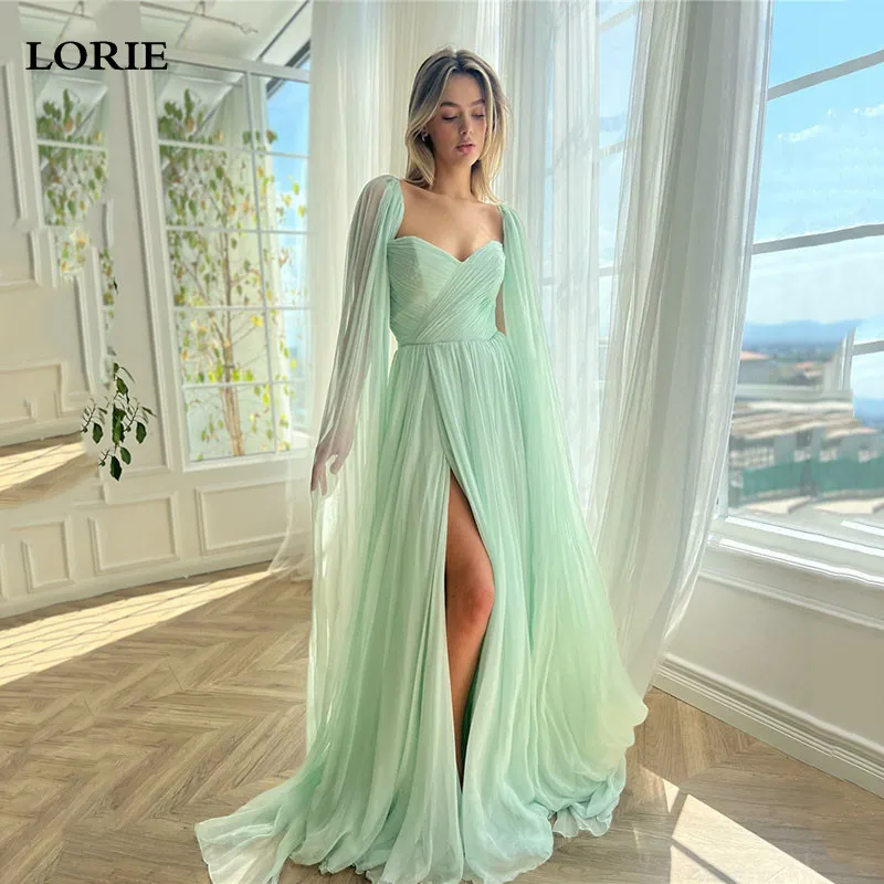 

LORIE Emerald Green Chiffon Prom Dresses A Line Long Shawl Evening Party Dress Side Split Prom Gowns 2023